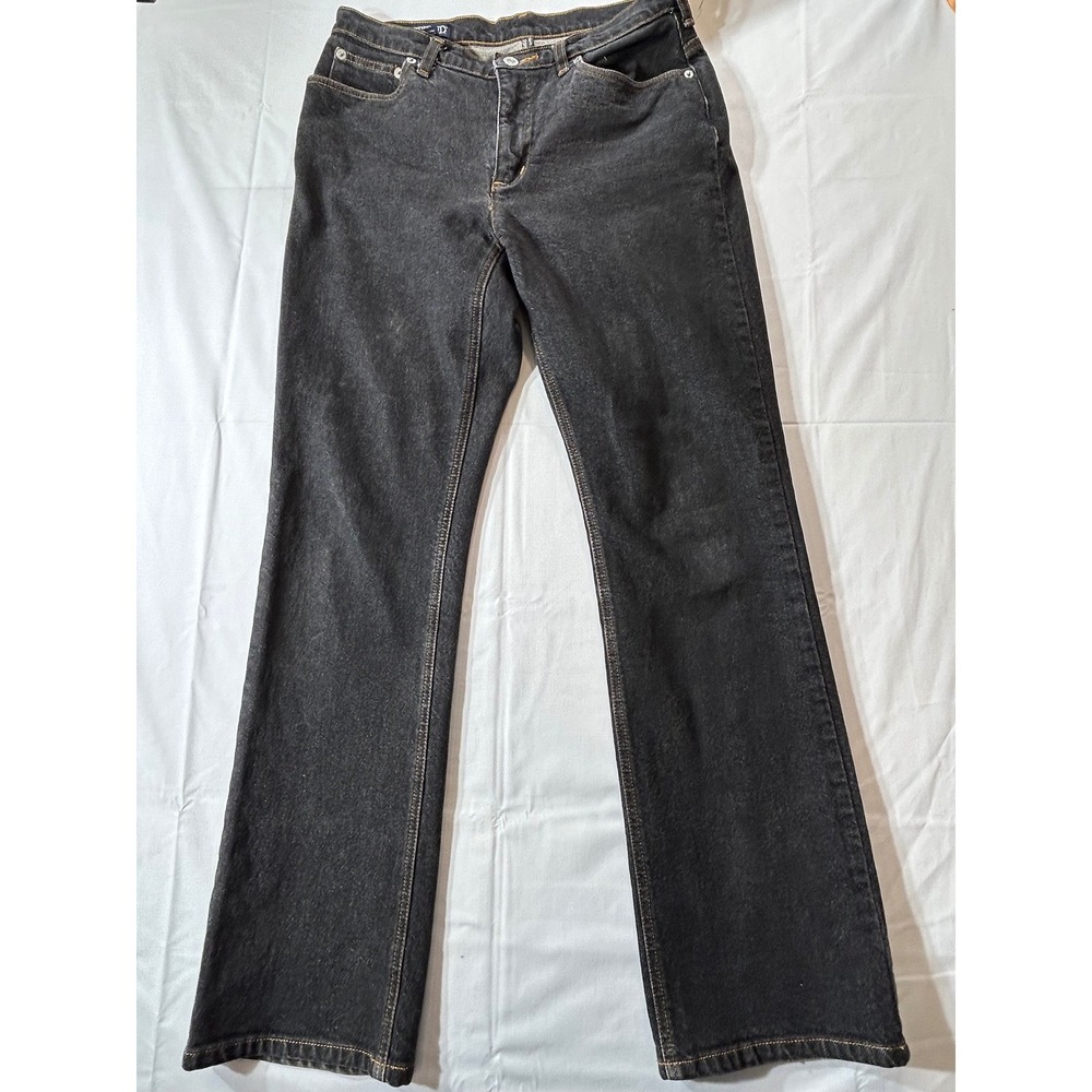 Lands End Womens 8 Regular Black Denim Straight Leg Jeans Dark Wash Five Pocket